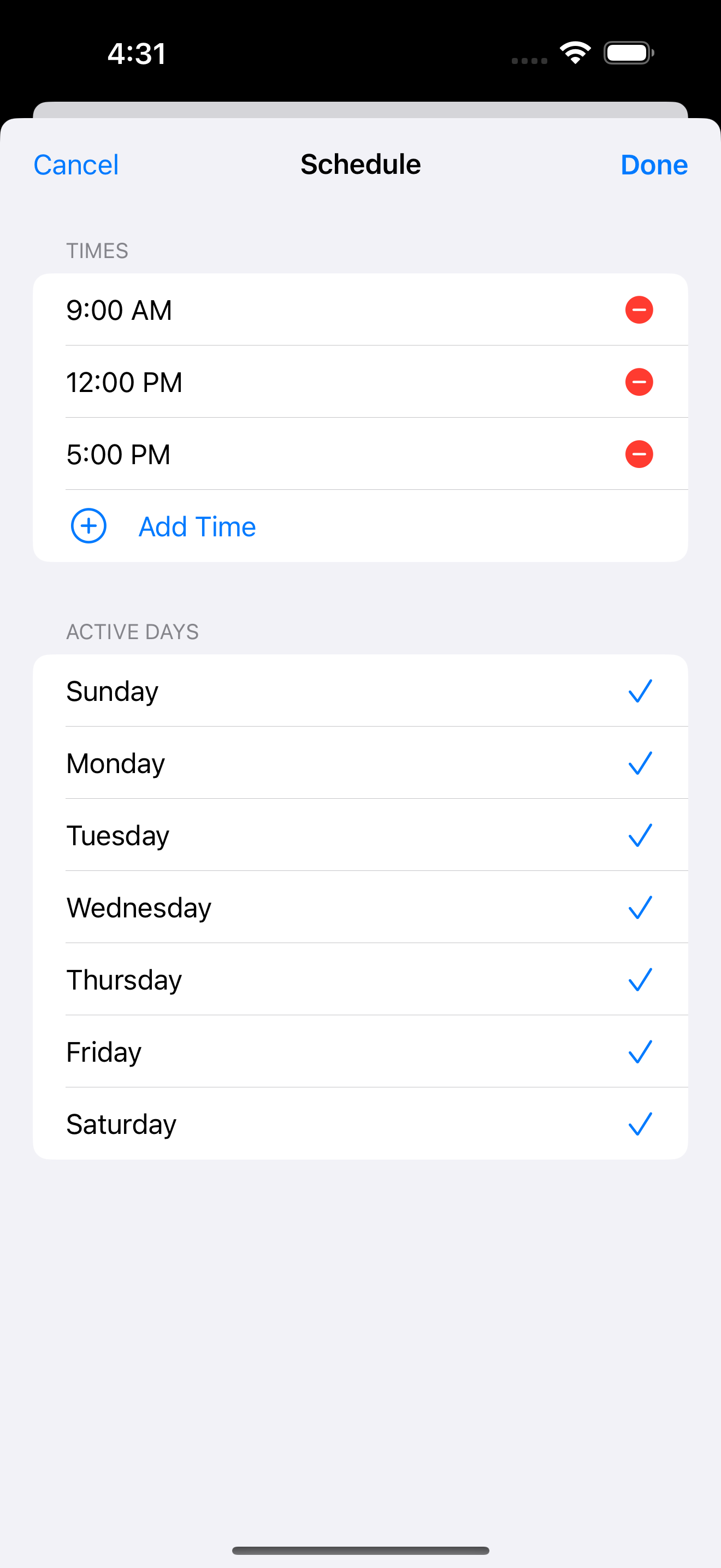 Randominders Settings